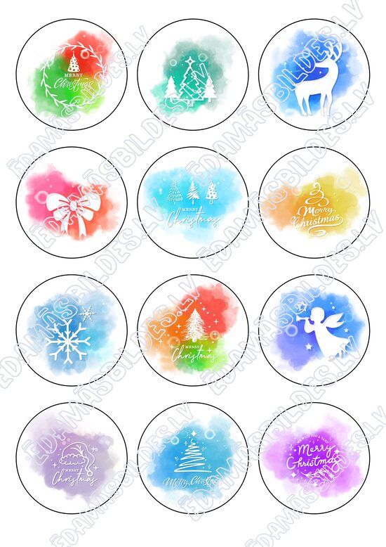 Cukura papīrs ar apdruku "Merry Christmas", aplīši 6 cm